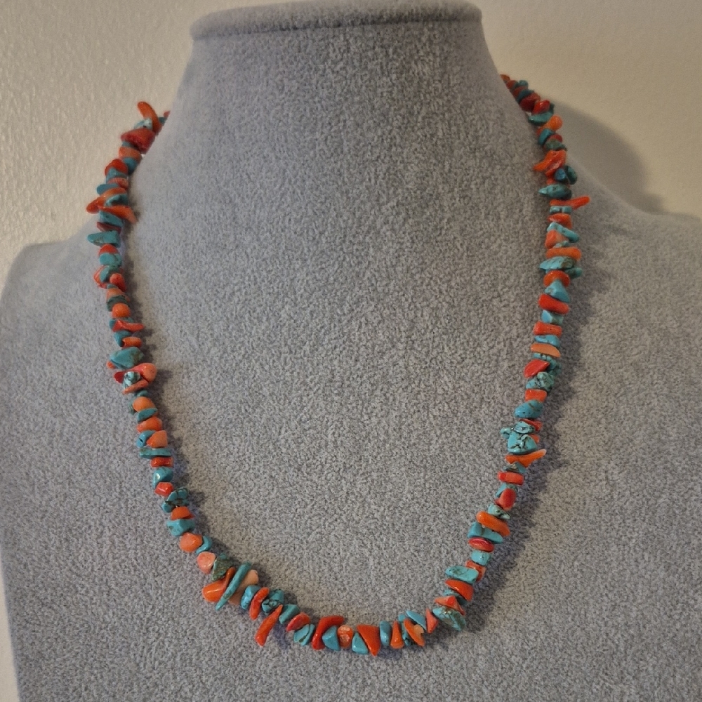 3 Piece Turquoise,Coral Chip Jewelry Set. Natural